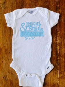Snips & Snails - Gerber brand onesie available in sizes from 0-24 months.