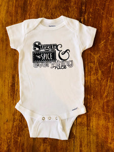 Sugar & Spice Gerber brand onesie available in sizes from 0-24 months.